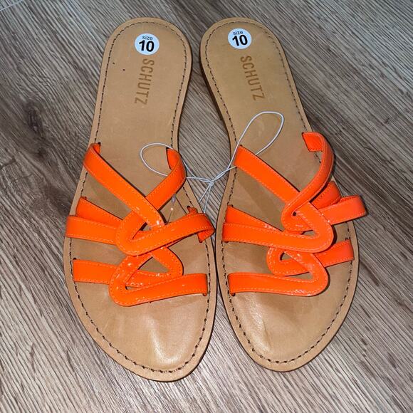 Schutz Lyta Patent Leather Sandal in Orange Size 10 - Picture 3 of 6